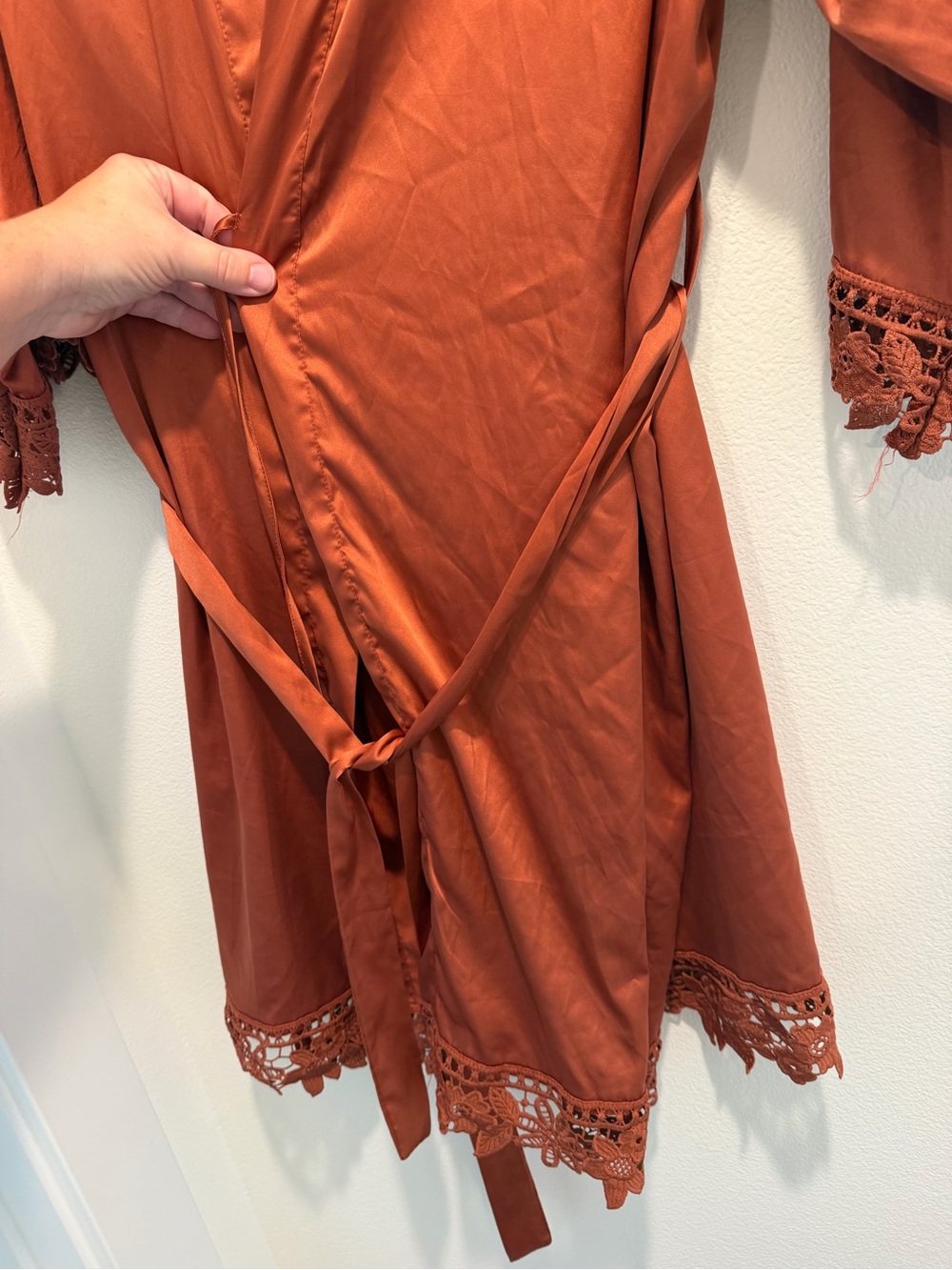 Satin Lace-Trim Robe in Rust - Picture 5 of 7